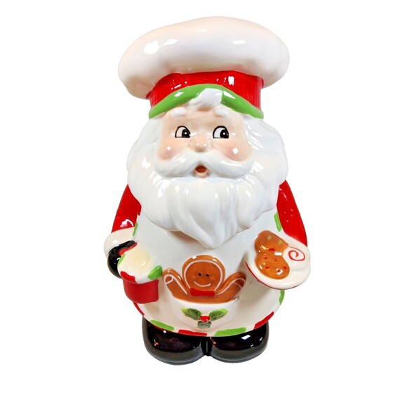 Sleigh Bell Bistro Cookie Jar Santa Claus Chef Cook Holding Cookies - Picture 1 of 9